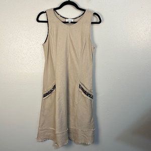 Signature by Robbie Bee size 8 petite linen blend dress cheetah trim
